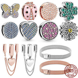 جديد 100  925 فضة الخالدة تألق كليب Charms صالح الأصلي باندورا الانعكاسات سوار صنع الموضة لتقوم بها بنفسك مجوهرات