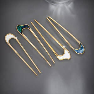 الموضة الفاخرة الفضة الذهب اللون الأنيق شل المينا دبوس الشعر للنساء المعادن U شكل الشعر عصا Hairwear اكسسوارات مجوهرات