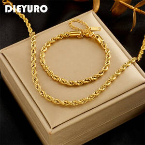 DIEYURO 316L الفولاذ المقاوم للصدأ الذهب اللون سلسلة قلادة أساور للنساء فتاة الموضة غير يتلاشى سيدة مجوهرات مجموعة اكسسوارات