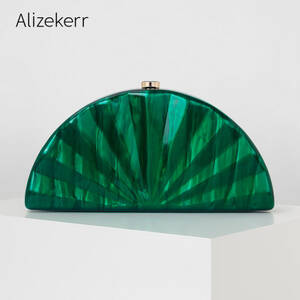 Alizekerr-محفظة صندوق أكريليك نصف دائرية للنساء ، حقائب يد مسائية ، متجر ، أنيق ، مخلب على شكل مروحة ، حفل زفاف ، حقائب كروس بودي