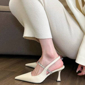 صنادل كعب عالي للنساء ، كعب رفيع متعدد الاستخدامات ، حذاء فردي بحزام أسود مدبب ، جديد ، للربيع والخريف ،