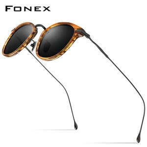 FONEX التيتانيوم خلات الاستقطاب النظارات الشمسية الرجال 2021 جديد ريترو خمر ساحة UV400 نظارات الشمس للنساء ظلال F85648