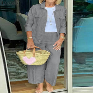 ZANZEA الموضة الصلبة مطابقة مجموعات التلبيب كم طويل بلوزة واسعة الساق السراويل أنيقة Vintage دعوى الربيع النساء مكتب OL وتتسابق