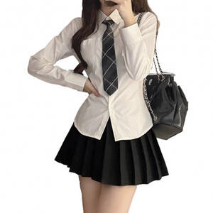 بلوزة قصيرة الأكمام على طراز Preppy للنساء ، قمصان مثيرة ، ضمادة JK ، تناسب الجسم ، أبيض ، ربطة عنق حلوة ، قمم الرقبة ، Y2k ، فتاة