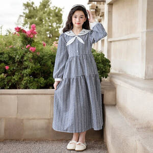 الخريف طفل الفتيات فساتين منقوشة الاطفال وتتسابق فستان المدرسة المراهقين فستان طويل ماكسي مدرسة الأطفال ازياء 6 9 10 12 13 سنة