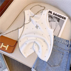 تيشيرت نسائي صيفي مطرز برقبة على شكل حرف o بتصميم ضيق بدون أكمام